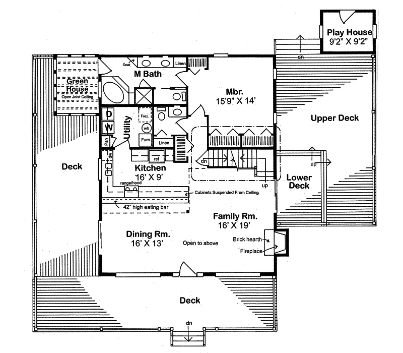 Waterfront House Plan First Floor - Grove Park A-Frame Home 038D-0002 - Search House Plans and More