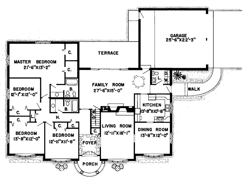 Ranch House Plan First Floor - Scotch Pine Way Ranch Home 038D-0099 - Shop House Plans and More