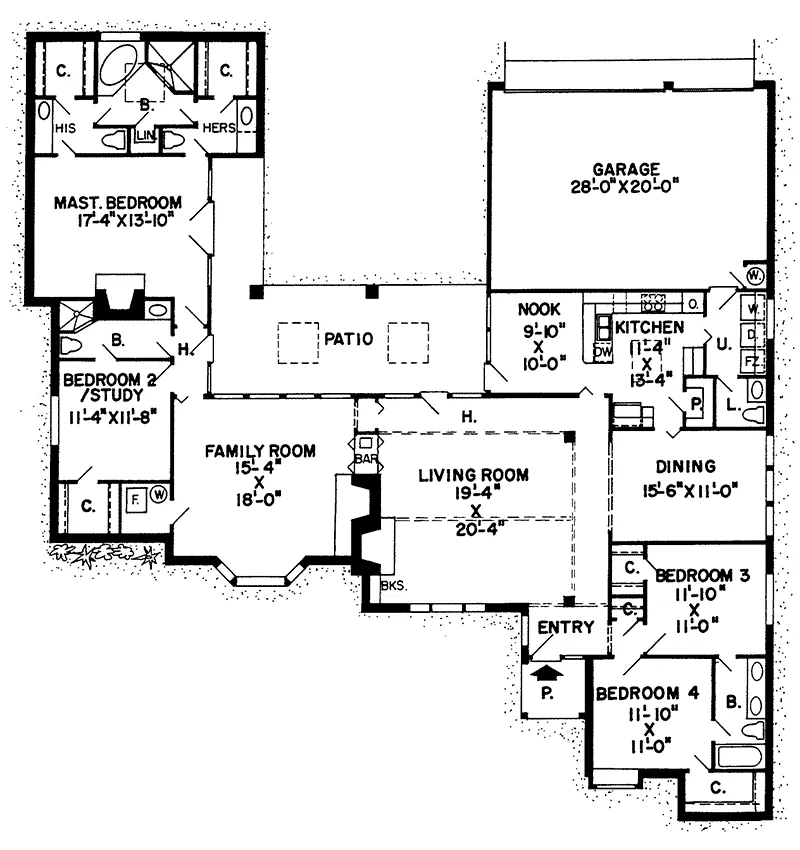 Southern House Plan First Floor - Parkway Tudor Style Home 038D-0157 - Shop House Plans and More