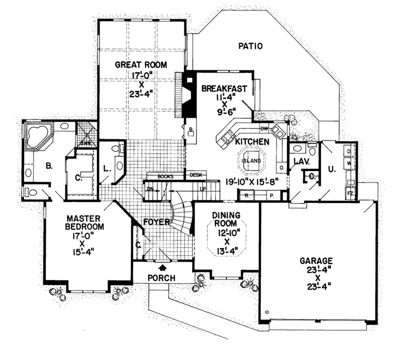 Arts & Crafts House Plan First Floor - Rhine Point European Home 038D-0182 - Shop House Plans and More