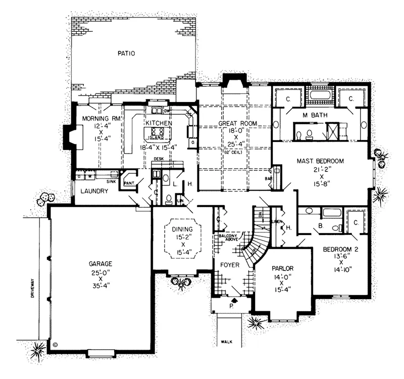 Tudor House Plan First Floor - Oak Cliffe European Home 038D-0205 - Shop House Plans and More
