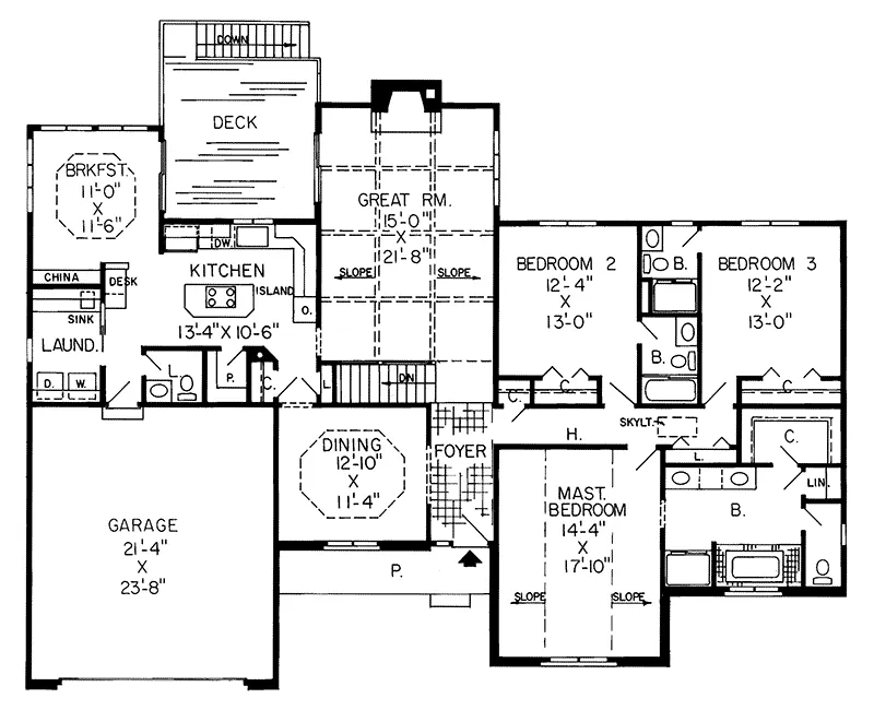 Southern House Plan First Floor - Northbrook Ranch Home 038D-0215 - Shop House Plans and More