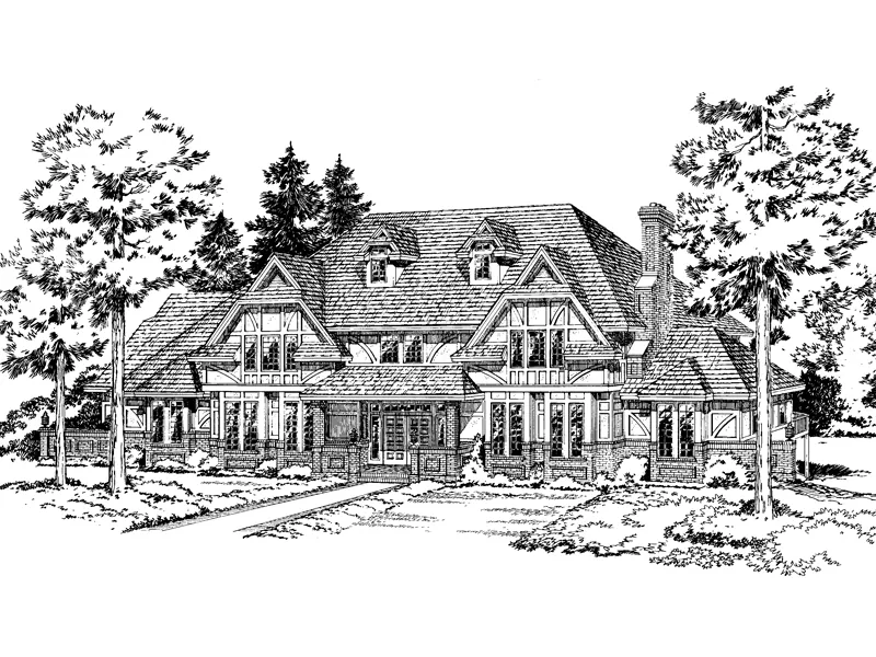 Symmetrical, European Tudor Home Design