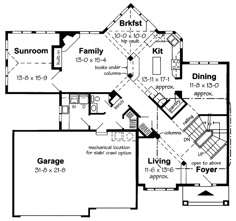 Prairie House Plan First Floor - Barbarella Traditional Home 038D-0504 - Search House Plans and More