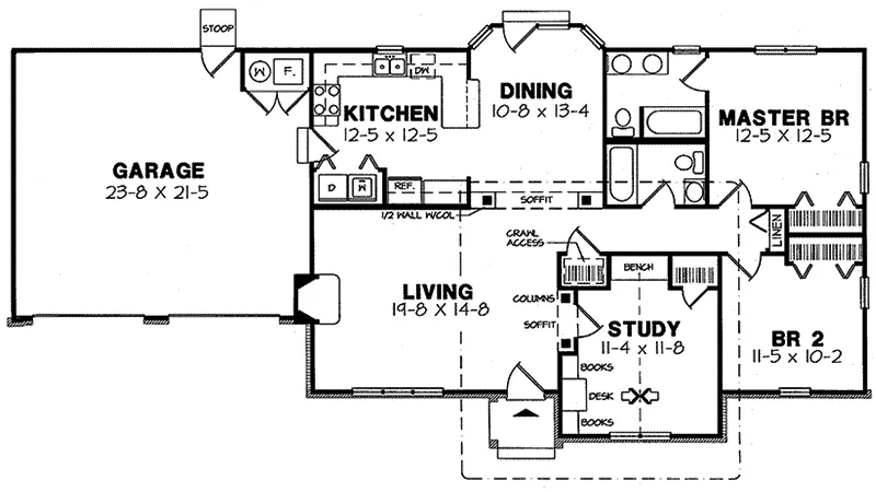 Ranch House Plan First Floor - Willmore Ranch Home 038D-0543 - Shop House Plans and More