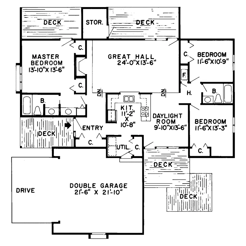 Ranch House Plan First Floor - Thornwood Contemporary Home 038D-0593 - Shop House Plans and More