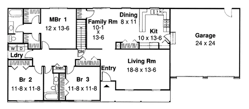 Ranch House Plan First Floor - Ann Arbor Park Ranch Home 038D-0610 - Search House Plans and More