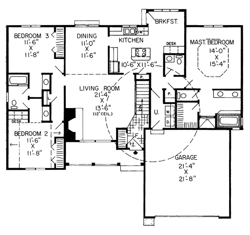 Ranch House Plan First Floor - Eversdale Country Home 038D-0614 - Search House Plans and More