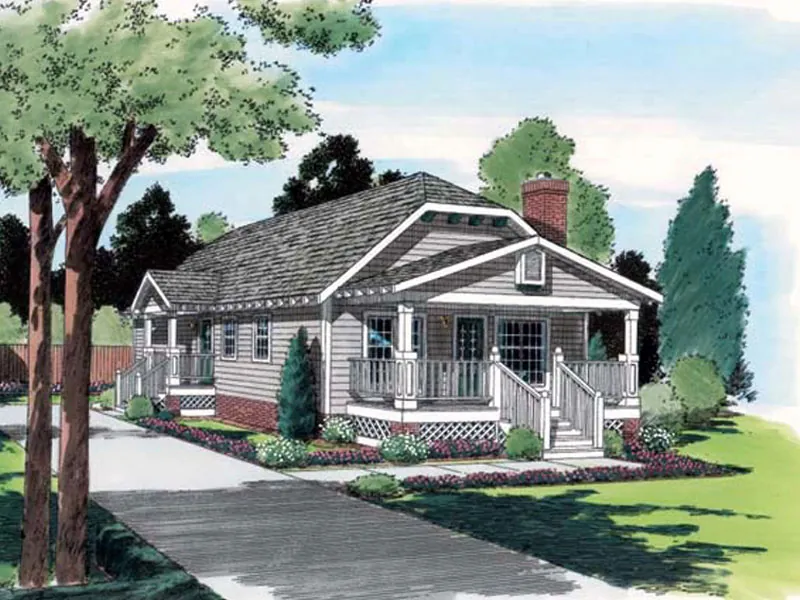 Ranch Narrow Lot With Long Hip Roof Design