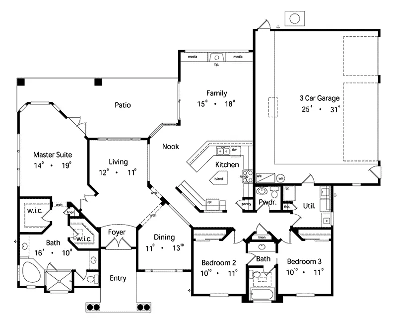 Traditional House Plan First Floor - Sarasota Spanish Home 047D-0037 - Shop House Plans and More