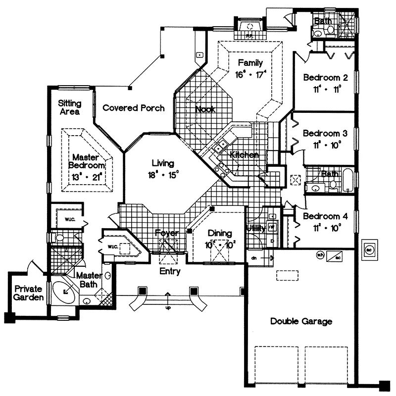 Contemporary House Plan First Floor - Kensington Park Country Home 047D-0040 - Search House Plans and More