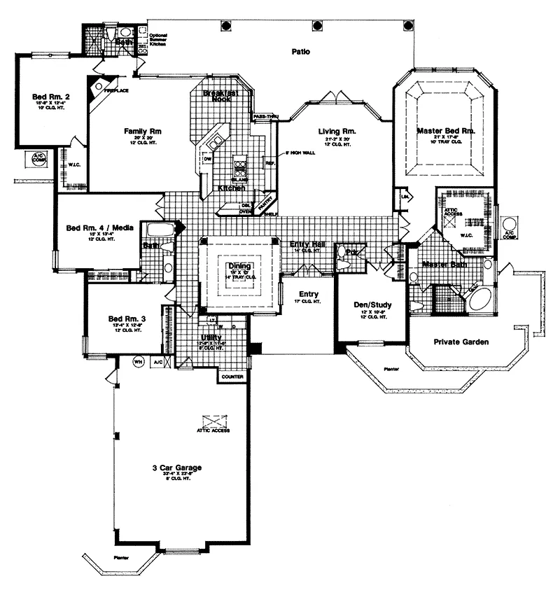 Spanish House Plan First Floor - Carters Corner Sunbelt Home 047D-0061 - Search House Plans and More