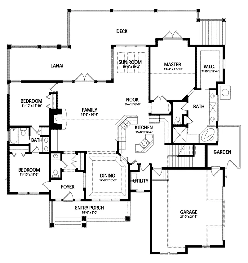 Ranch House Plan First Floor - Saddle Creek Craftsman Home 047D-0076 - Shop House Plans and More