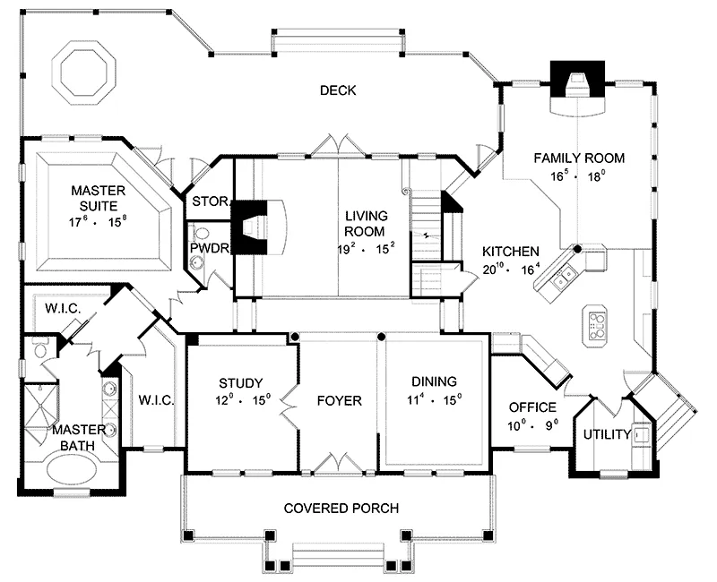 Craftsman House Plan First Floor - Wilder Rustic Craftsman Home 047D-0087 - Shop House Plans and More