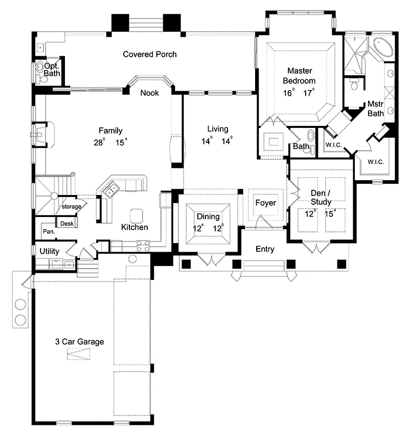 Country House Plan First Floor - Hampton Hill Colonial Home 047D-0089 - Search House Plans and More