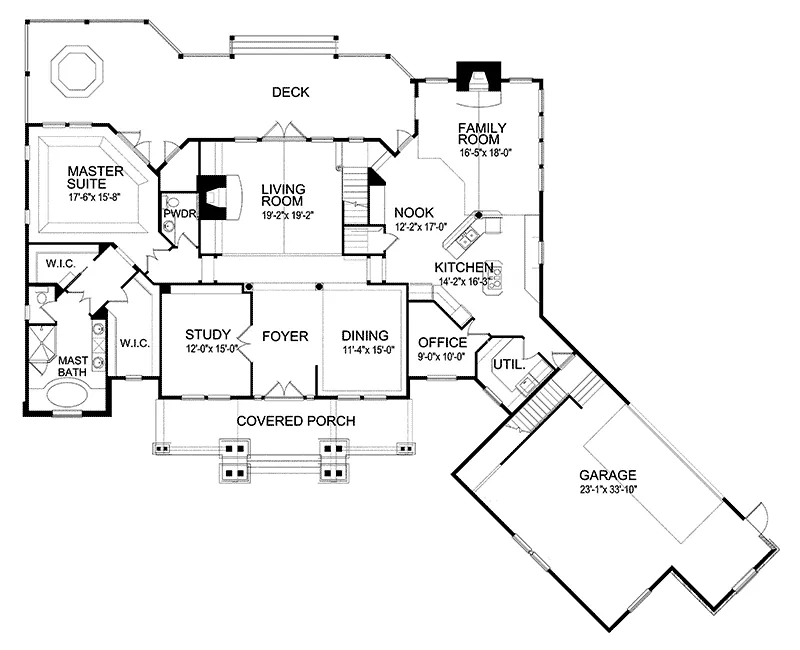 Country House Plan First Floor - Folsom Rustic Log Home 047D-0092 - Search House Plans and More