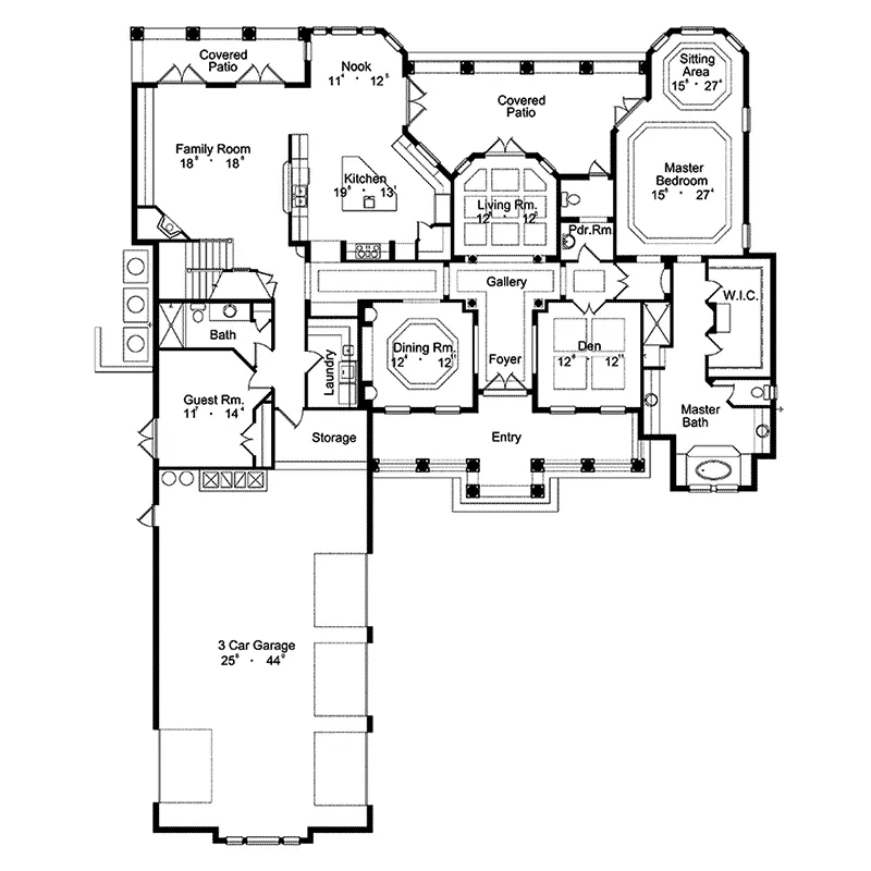 Traditional House Plan First Floor - Atlantis Italian Style Home 047D-0095 - Search House Plans and More
