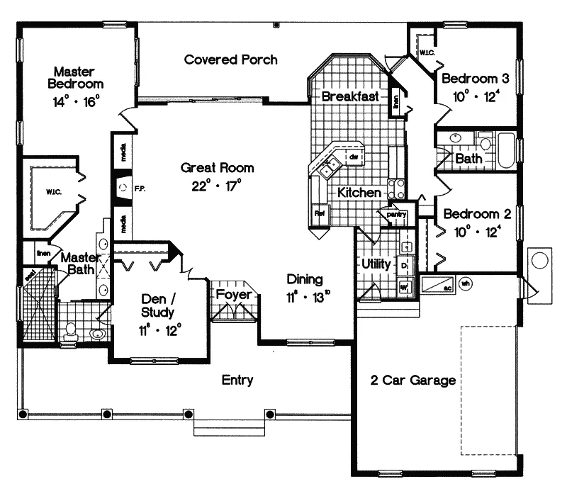 Contemporary House Plan First Floor - Westwood Lake Country Home 047D-0113 - Shop House Plans and More