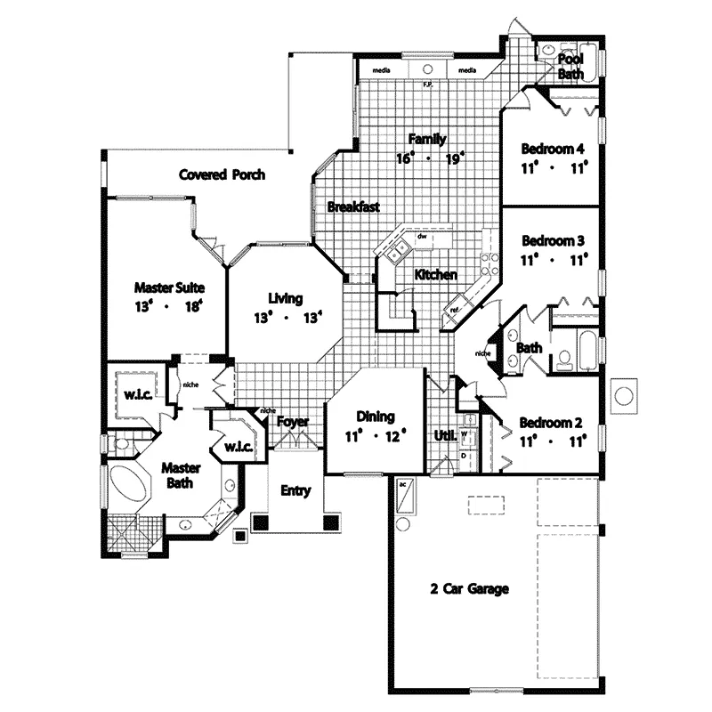 Sunbelt House Plan First Floor - Fairbanks Bay Florida Home 047D-0127 - Search House Plans and More