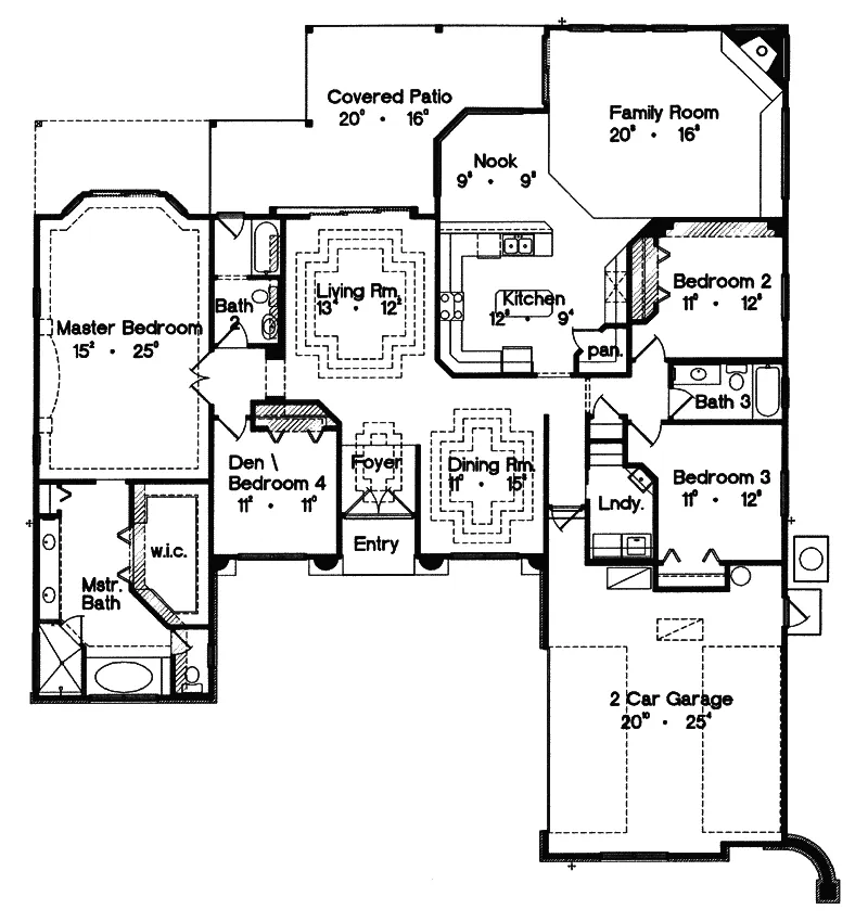 Sunbelt House Plan First Floor - Sea Ranch One-Story Home 047D-0144 - Shop House Plans and More