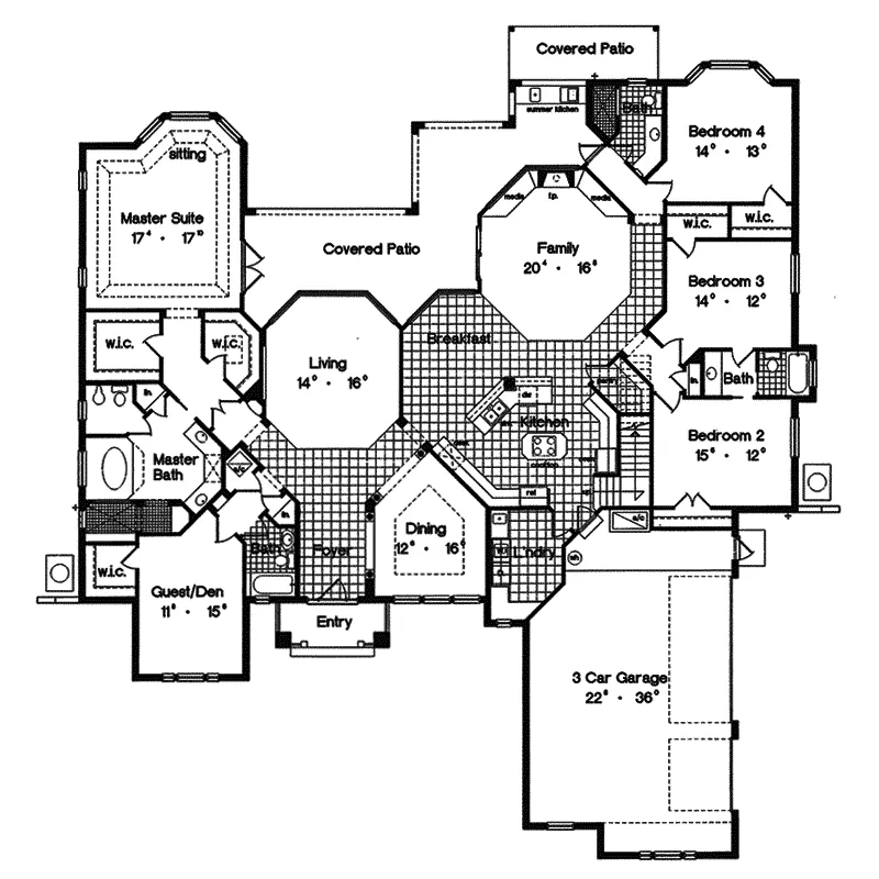 Ranch House Plan First Floor - Duval Place Luxury Home 047D-0167 - Search House Plans and More
