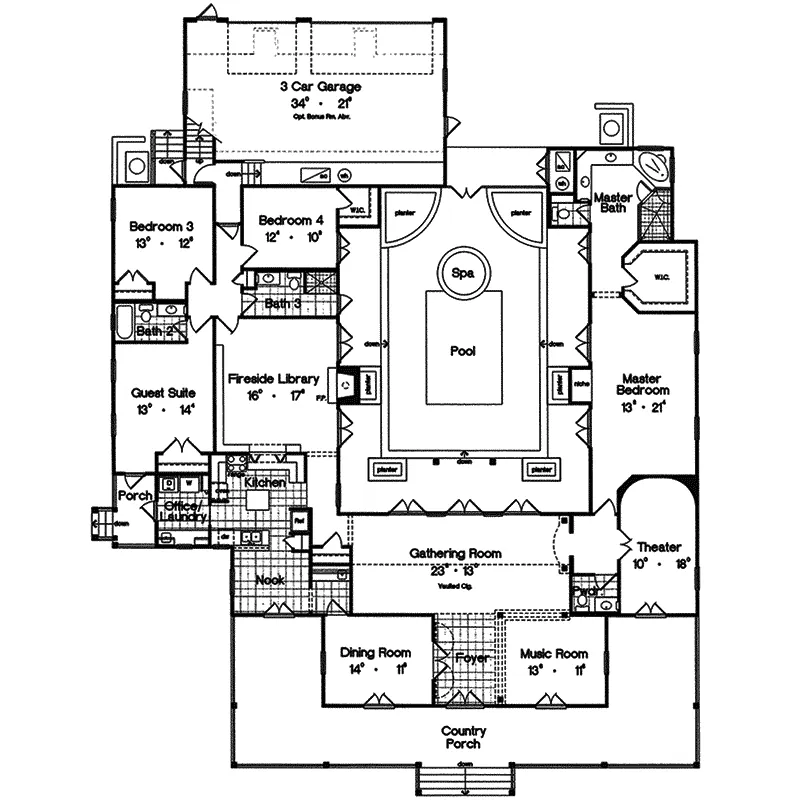 Luxury House Plan First Floor - Campville Country Acadian Home 047D-0170 - Search House Plans and More