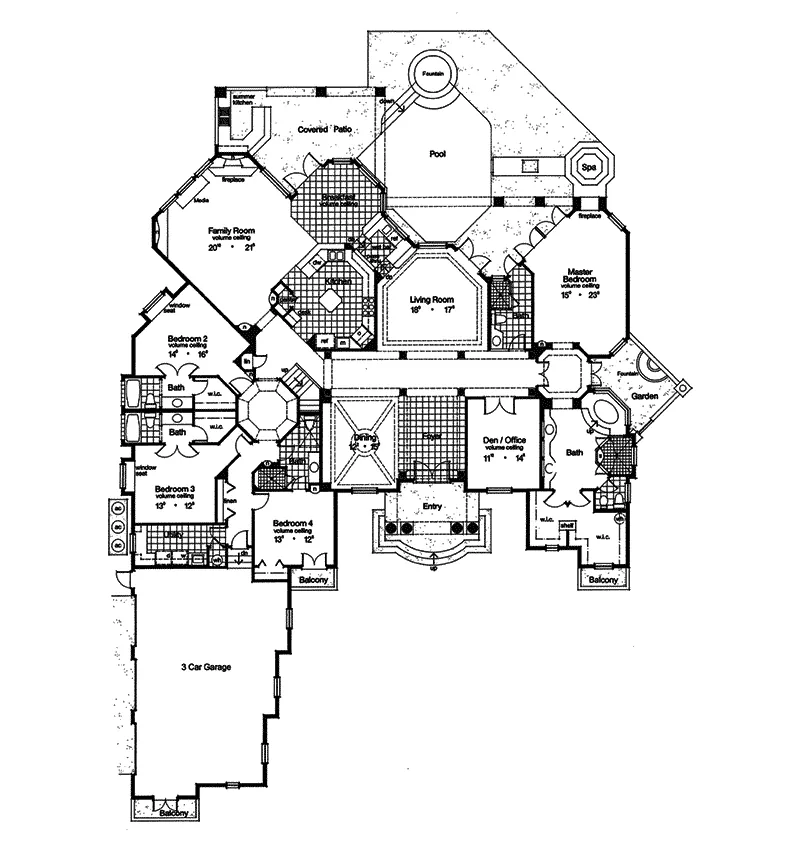 Sunbelt House Plan First Floor - Atlantic Park Luxury Style Home 047D-0184 - Search House Plans and More