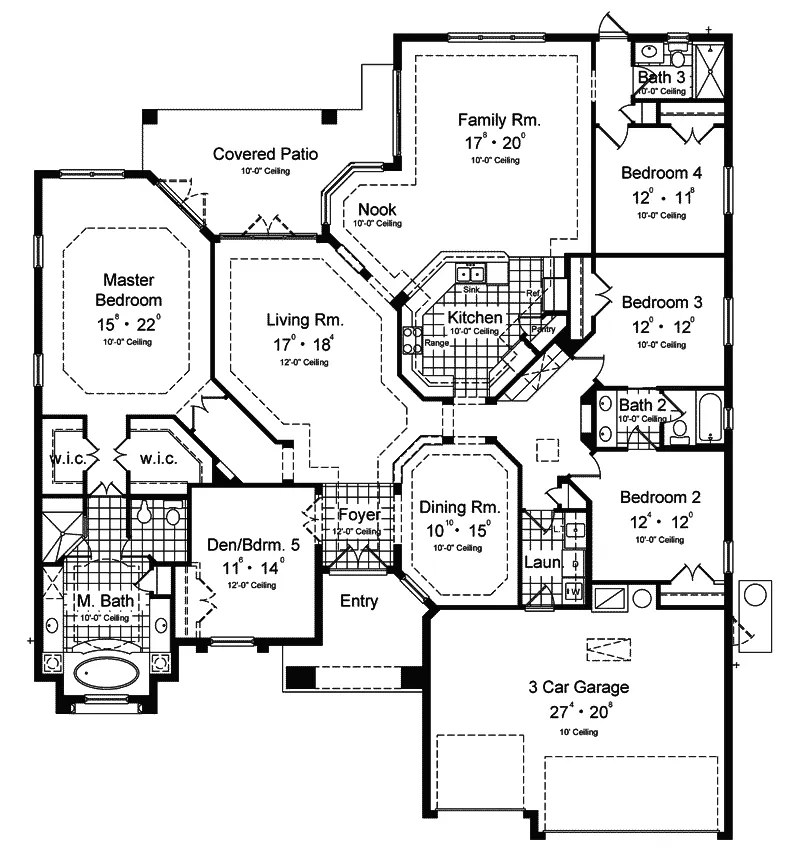 Santa Fe House Plan First Floor - Palmdale Luxury Sunbelt Home 047D-0194 - Shop House Plans and More