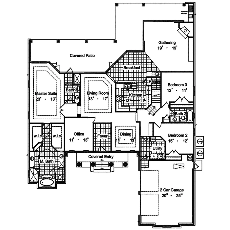 Sunbelt House Plan First Floor - Avon Park Plantation Home 047D-0196 - Search House Plans and More