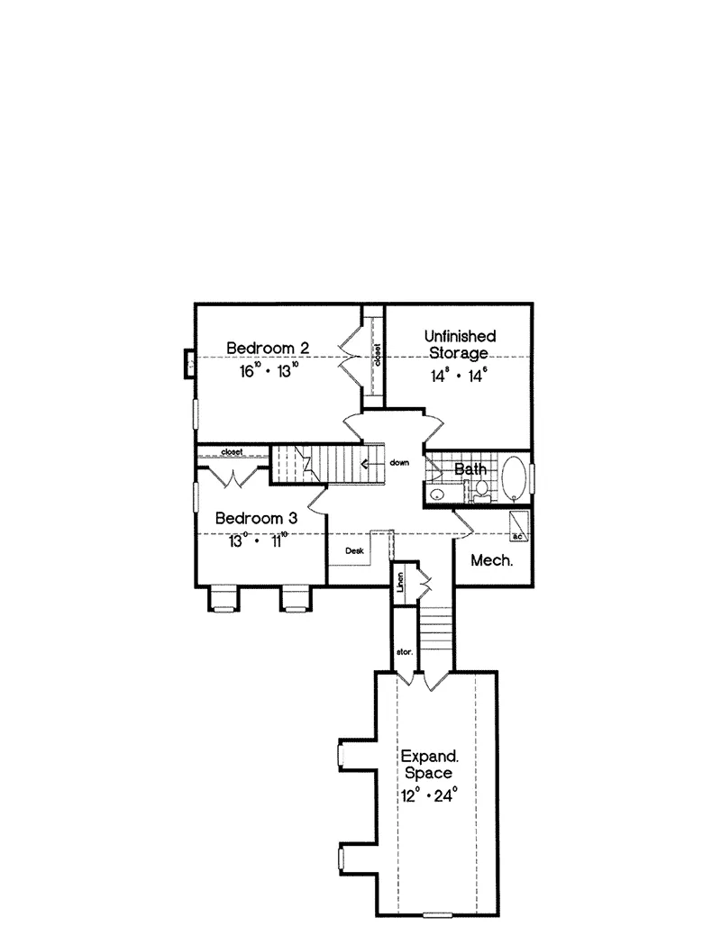 Southern House Plan Second Floor - Estero Colonial Home 047D-0205 - Search House Plans and More