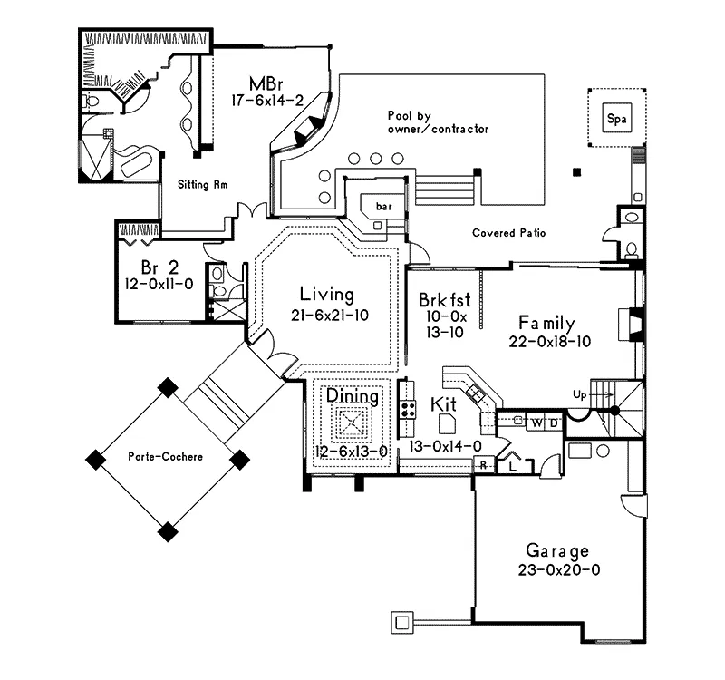 Southwestern House Plan First Floor - Royalspring Modern Sunbelt Home 048D-0007 - Shop House Plans and More