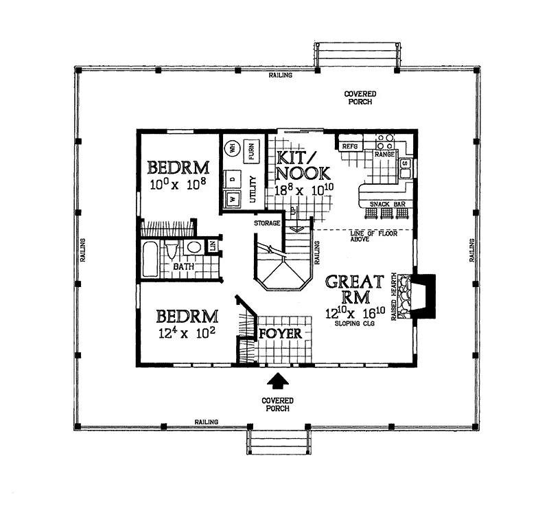 Rustic House Plan First Floor - Cane Hill Country Farmhouse 049D-0010 - Search House Plans and More