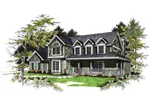 Shingle Sided Country Farmhouse Two-Story Home With Covered Porch