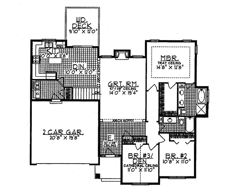 Ranch House Plan First Floor - Elmcreek Narrow Lot Home 051D-0052 - Search House Plans and More
