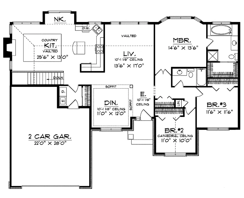 Ranch House Plan First Floor - Modesto Trail Ranch Home 051D-0103 - Shop House Plans and More