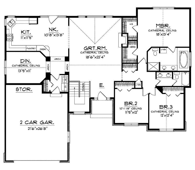 Ranch House Plan First Floor - Bamberger Place Ranch Home 051D-0126 - Search House Plans and More