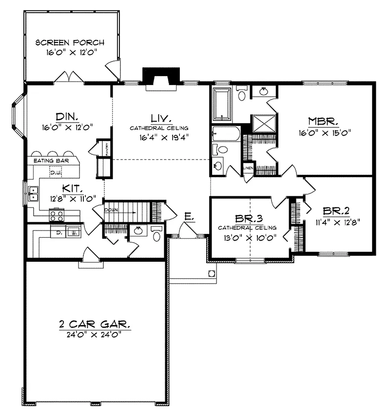 Traditional House Plan First Floor - Bonhomme Park Ranch Home 051D-0145 - Search House Plans and More