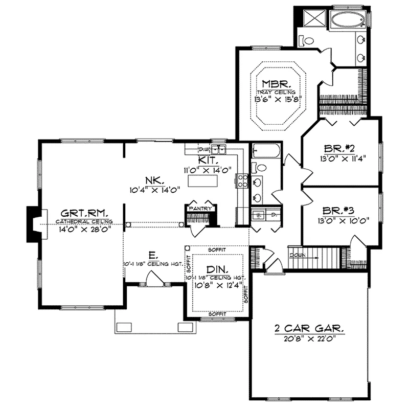 Traditional House Plan First Floor - Bandero Ranch Home 051D-0153 - Search House Plans and More