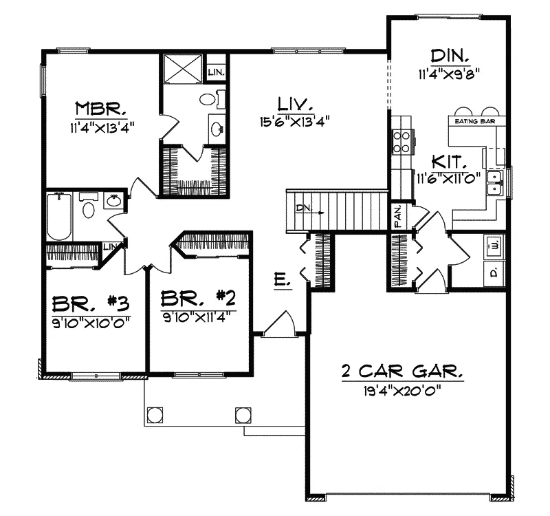 Ranch House Plan First Floor - Schultz Creek Ranch Home 051D-0250 - Shop House Plans and More