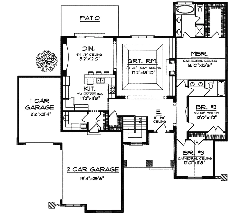 Tudor House Plan First Floor - Talon European Ranch Home 051D-0305 - Shop House Plans and More
