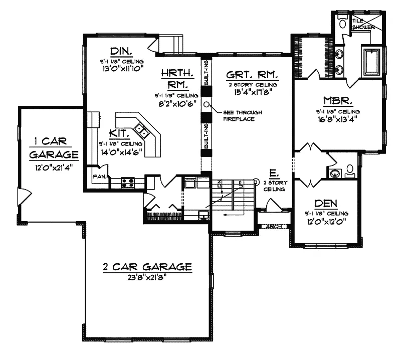 Craftsman House Plan First Floor - Ramsey Hollow European Home 051D-0310 - Shop House Plans and More
