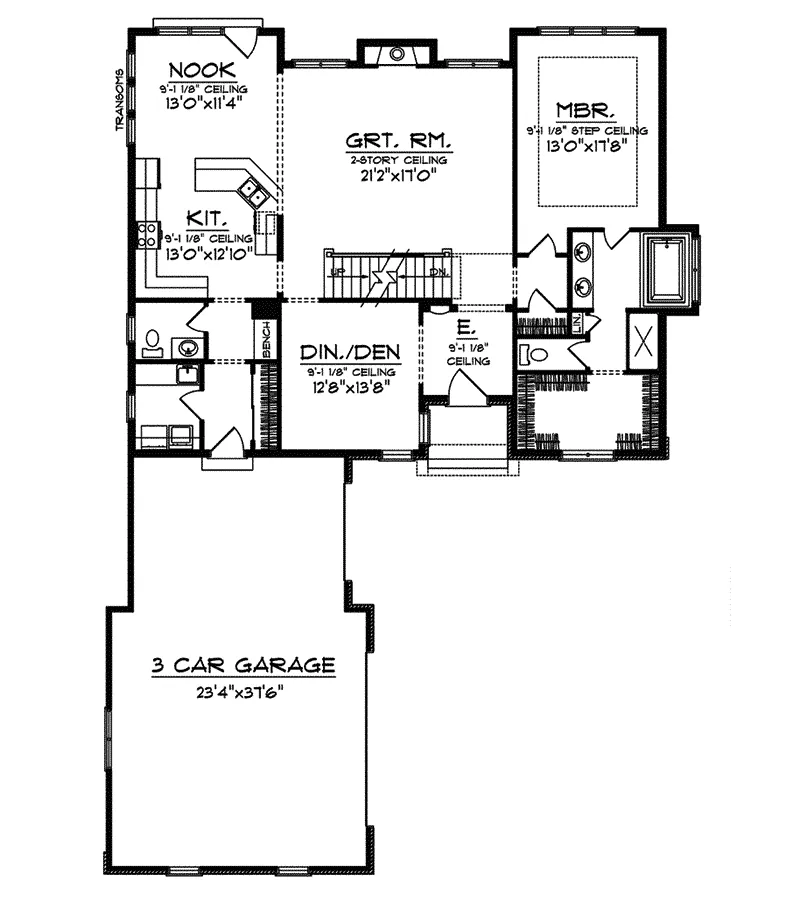 Tudor House Plan First Floor - Middlecreek European Home 051D-0345 - Shop House Plans and More
