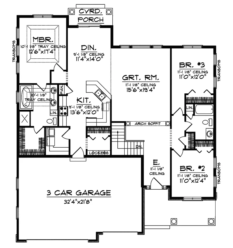 Arts & Crafts House Plan First Floor - Craddock Traditional Ranch Home 051D-0359 - Search House Plans and More
