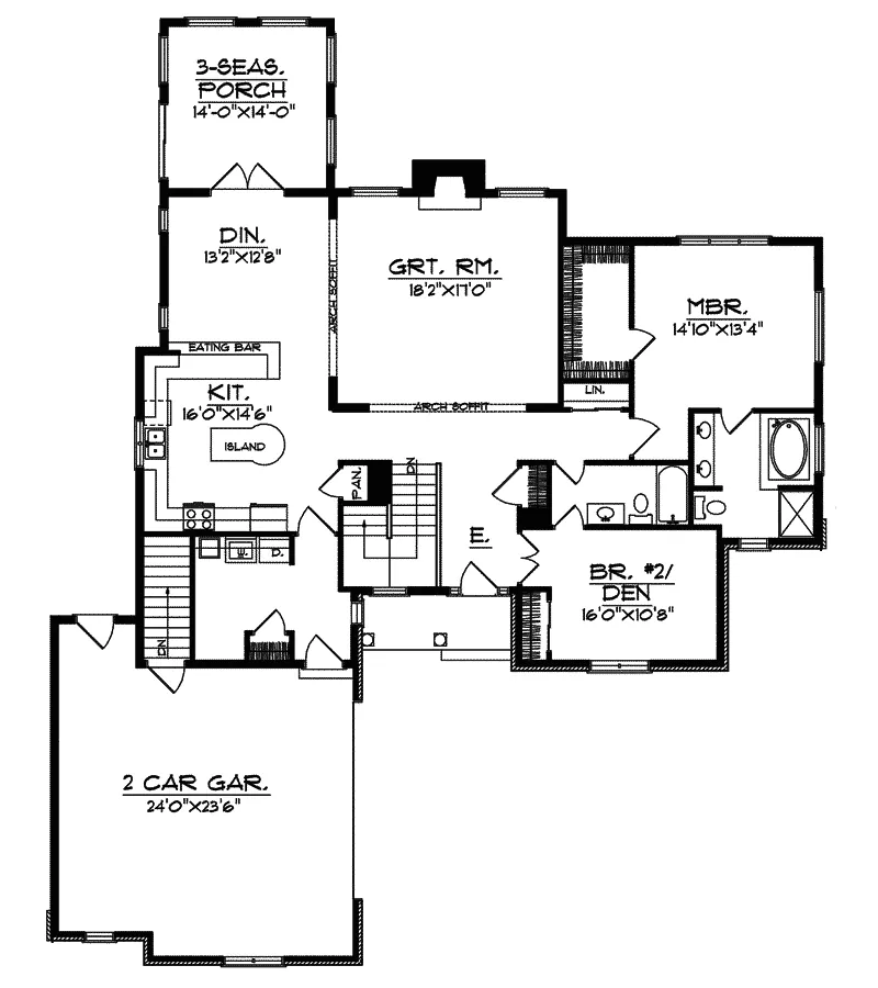 Traditional House Plan First Floor - Sarandon Traditional Ranch Home 051D-0396 - Shop House Plans and More