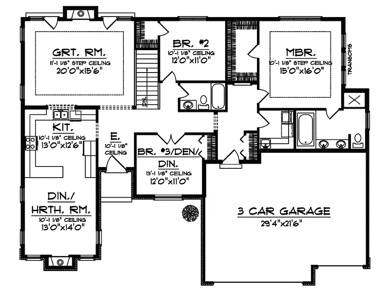 Ranch House Plan First Floor - Vicente Ranch Home 051D-0452 - Shop House Plans and More