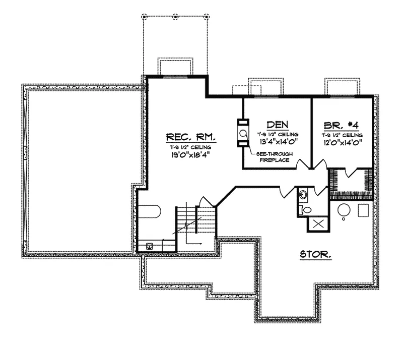 Colonial House Plan Lower Level Floor - Longfield Luxury Ranch Home 051D-0514 - Shop House Plans and More