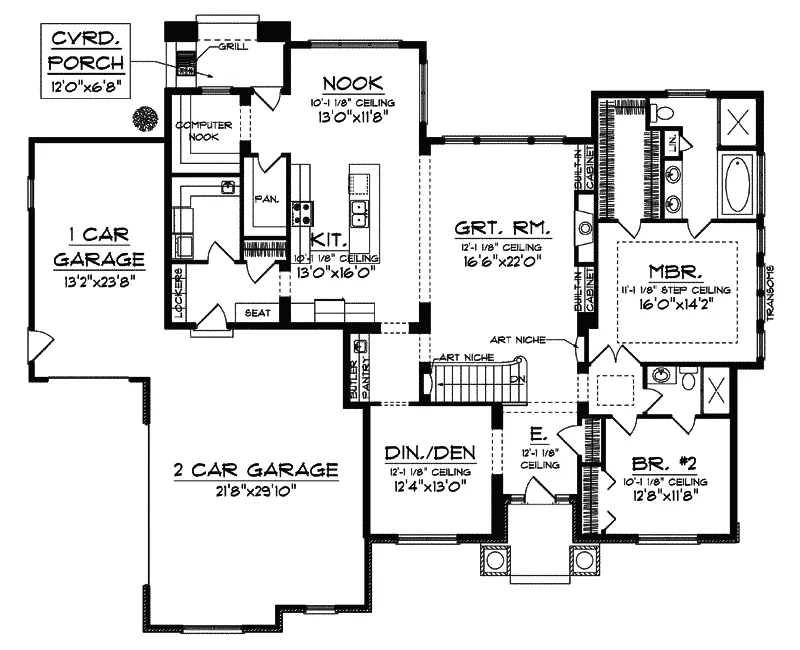 Ranch House Plan First Floor - Hutchinson Craftsman Ranch Home 051D-0625 - Search House Plans and More