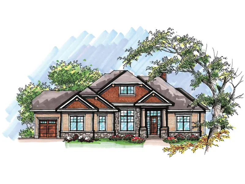 Ranch House Plan Front of Home - Hutchinson Craftsman Ranch Home 051D-0625 - Search House Plans and More