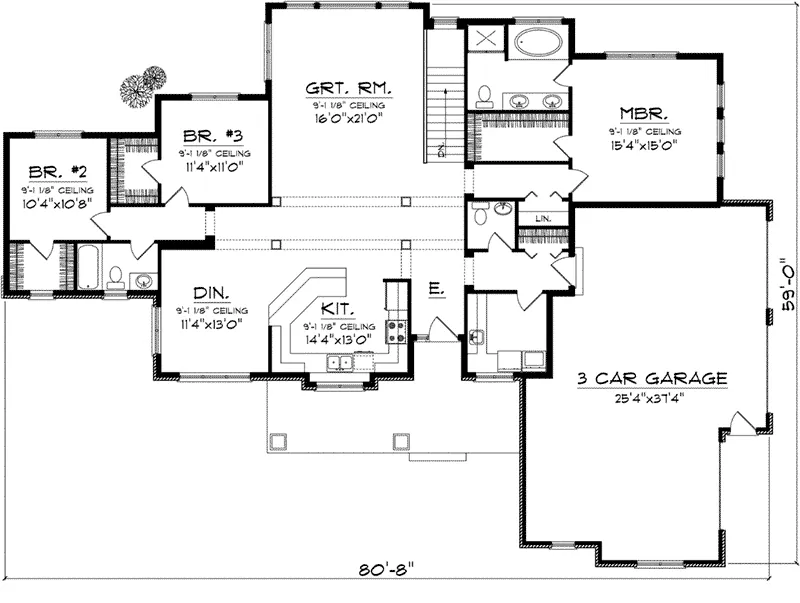 Traditional House Plan First Floor - Marlena Craftsman Ranch Home 051D-0760 - Shop House Plans and More