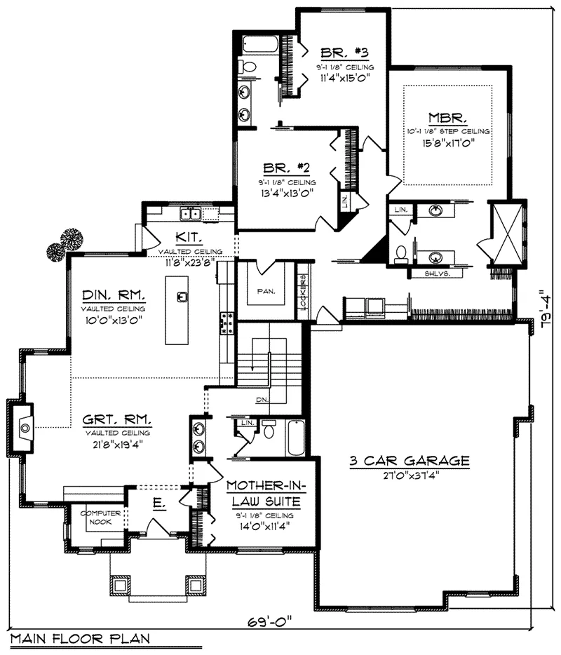 Ranch House Plan First Floor - Evans Rustic Craftsman Home 051D-0794 - Search House Plans and More